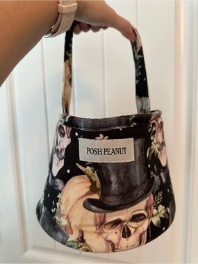 Posh Peanut Black Floral Skull Mini Bucket Bag